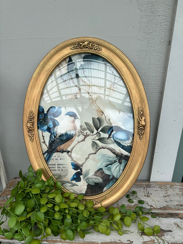 Olde Gold Frame w bubble glass and Sapphire Birds