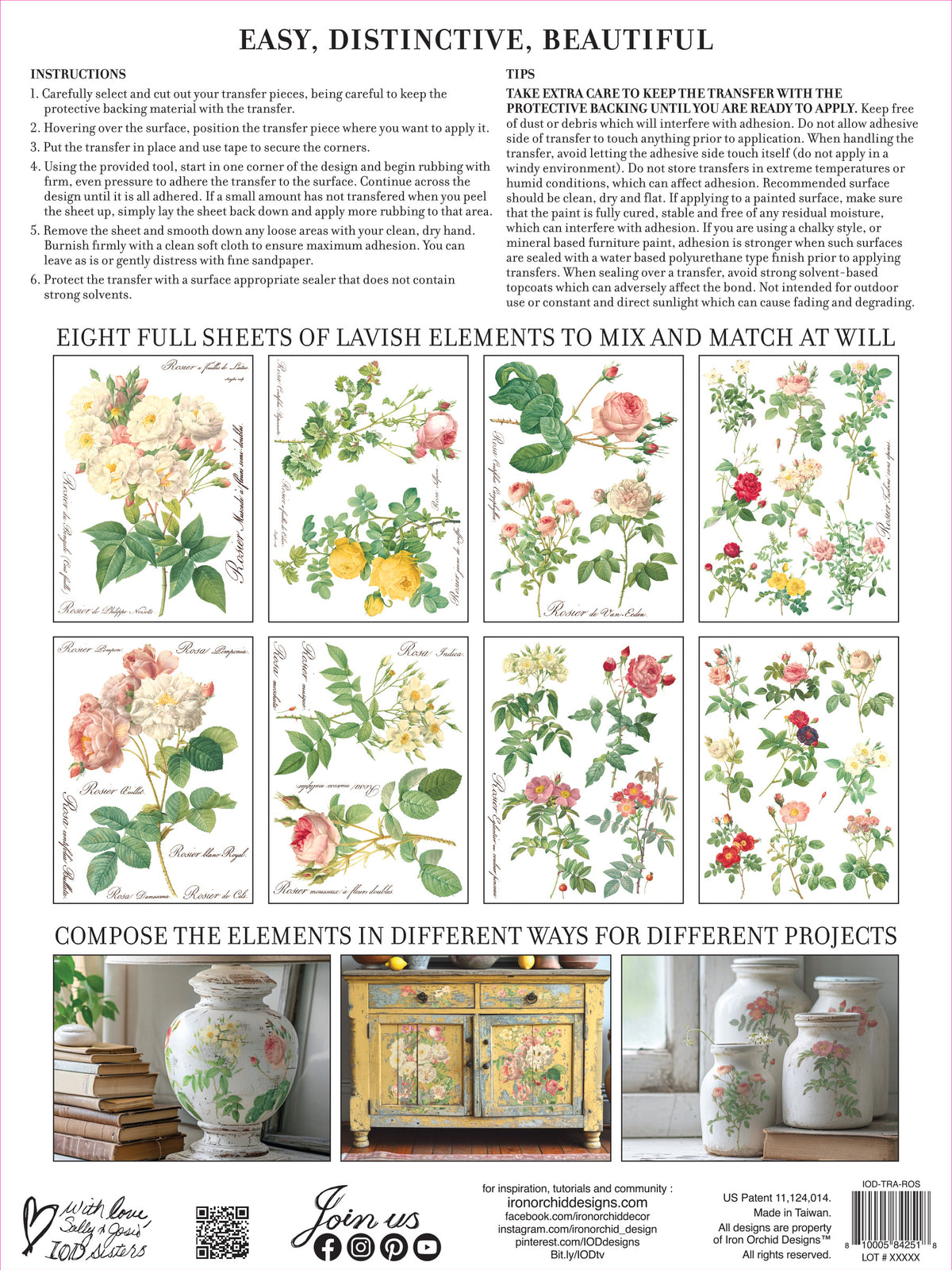 Rose Botanical IOD Transfer 8 sheets