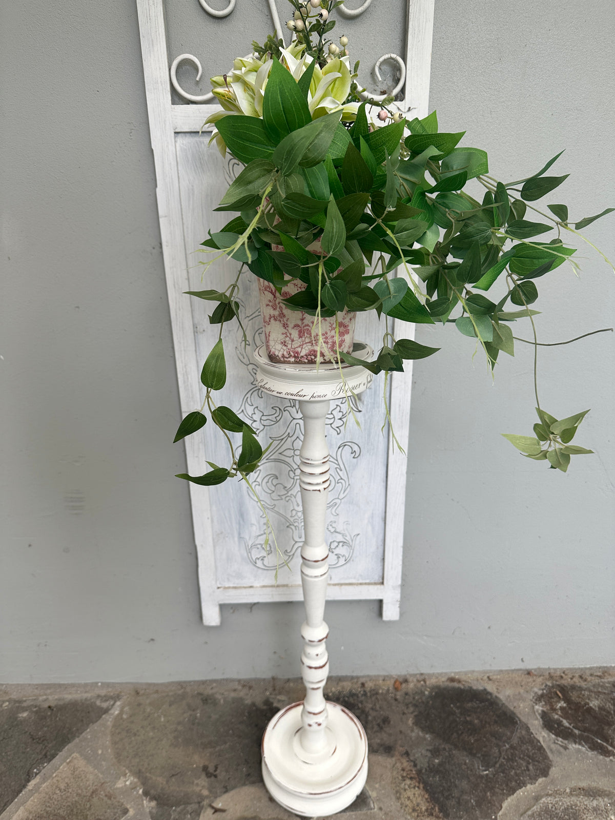 Tall Wooden Stand White & Floral