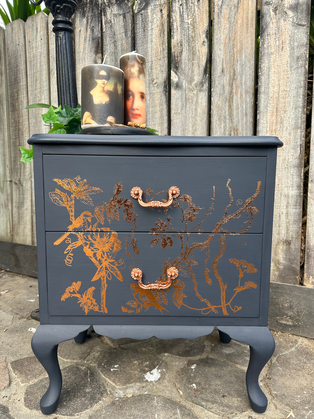 Ocean Trench painted Bedside table with Copper