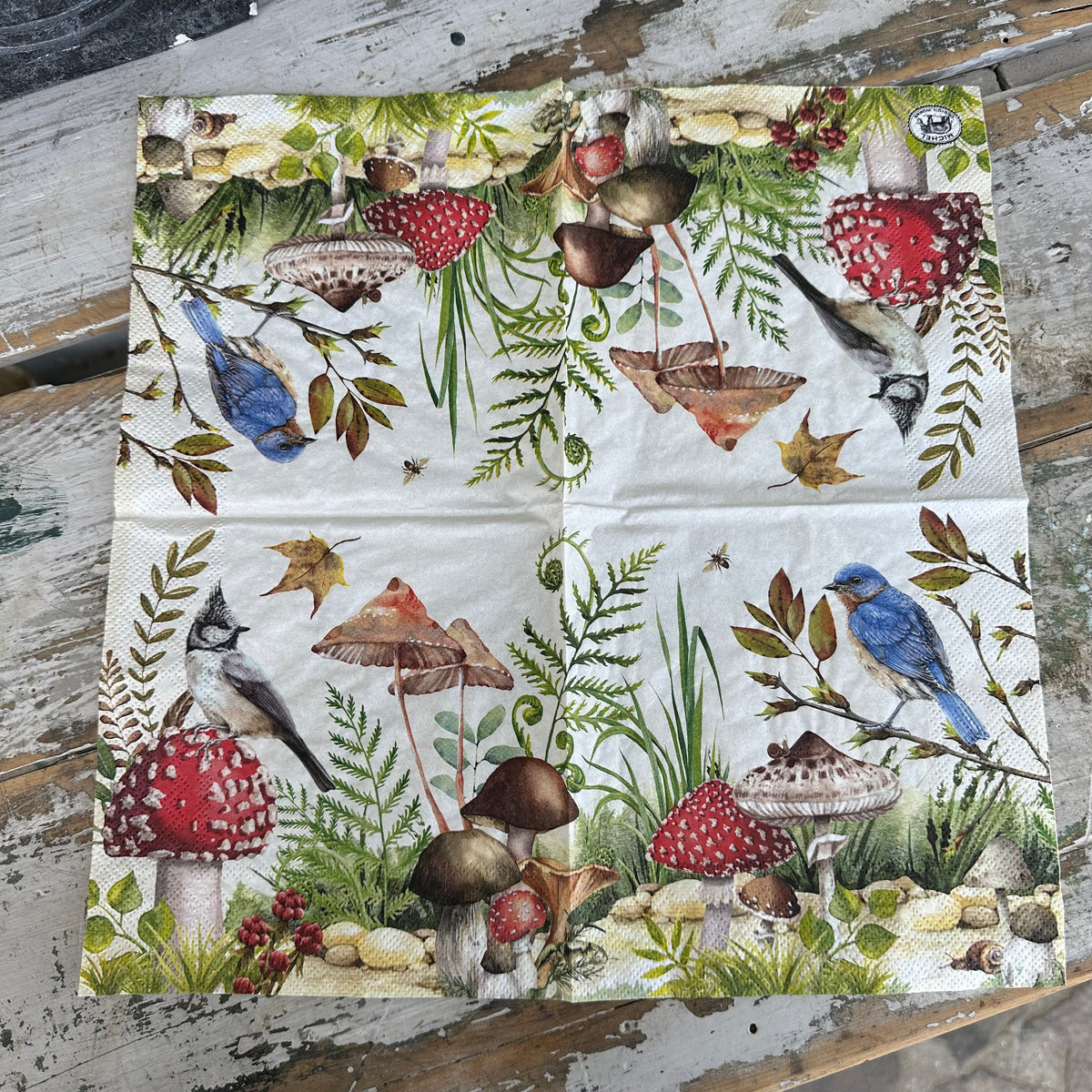 Blue Bird Moss, Oak & Mushroom Napkin for Decoupage