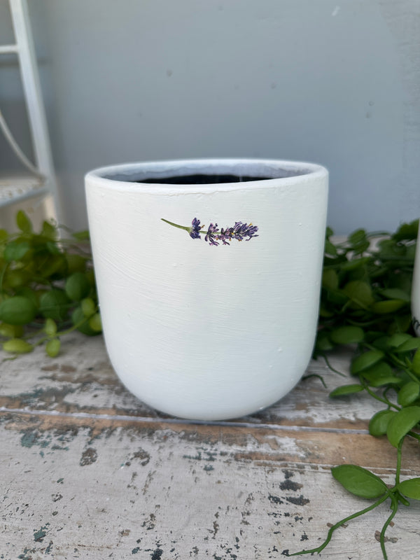 Hand painted Ceramic Pot white lavender bunch