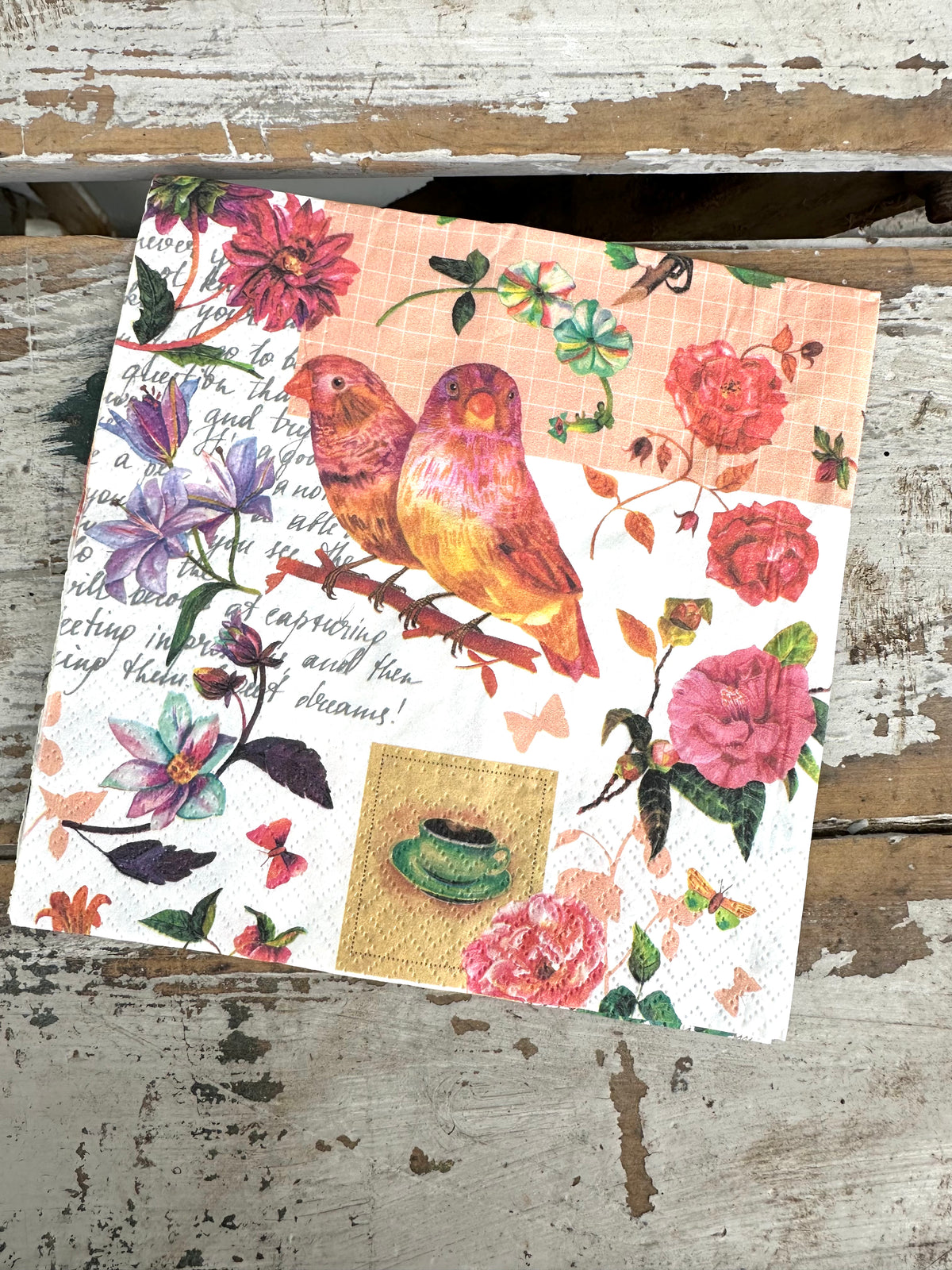 Parrots & Writing Napkin for Decoupage