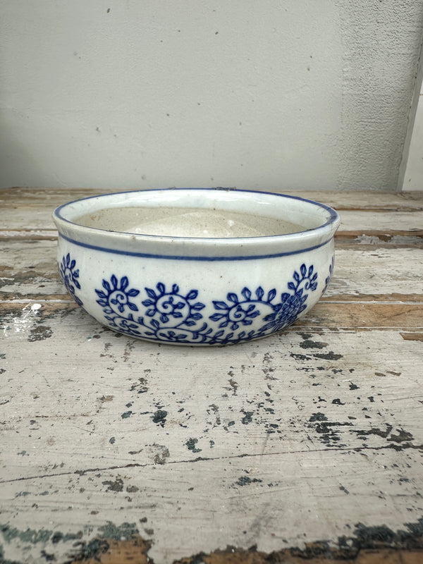 Blue & White small low planter or saucer