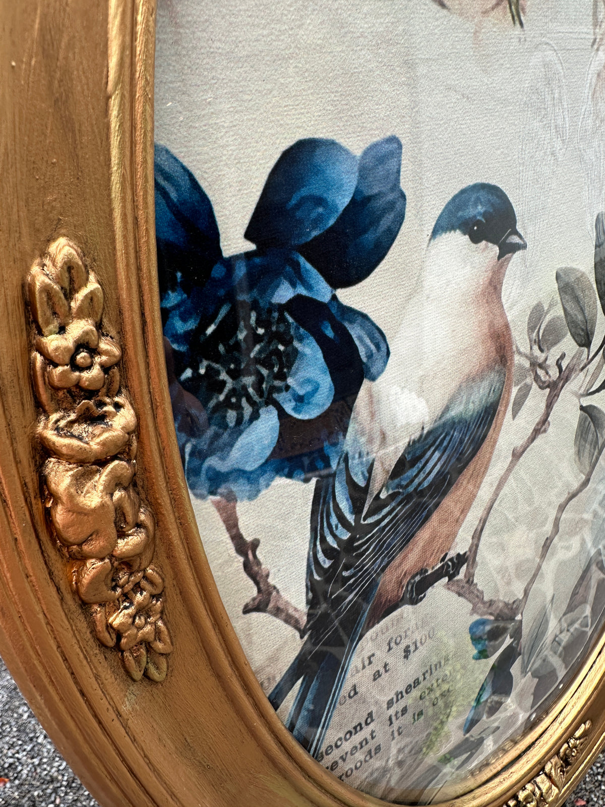 Olde Gold Frame w bubble glass and Sapphire Birds