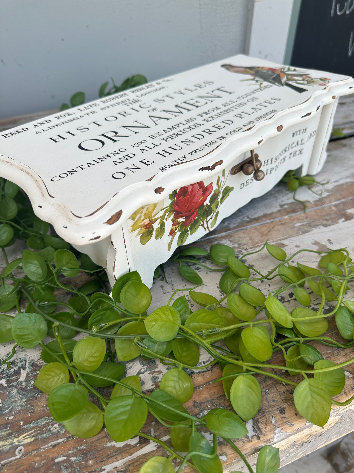 White Floral and Bird jewelry box