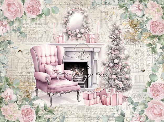 Pink Fireside Paper for Decoupage A3