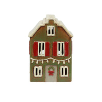 French Country Alsace Tea Light House Christmas Green w Shutters