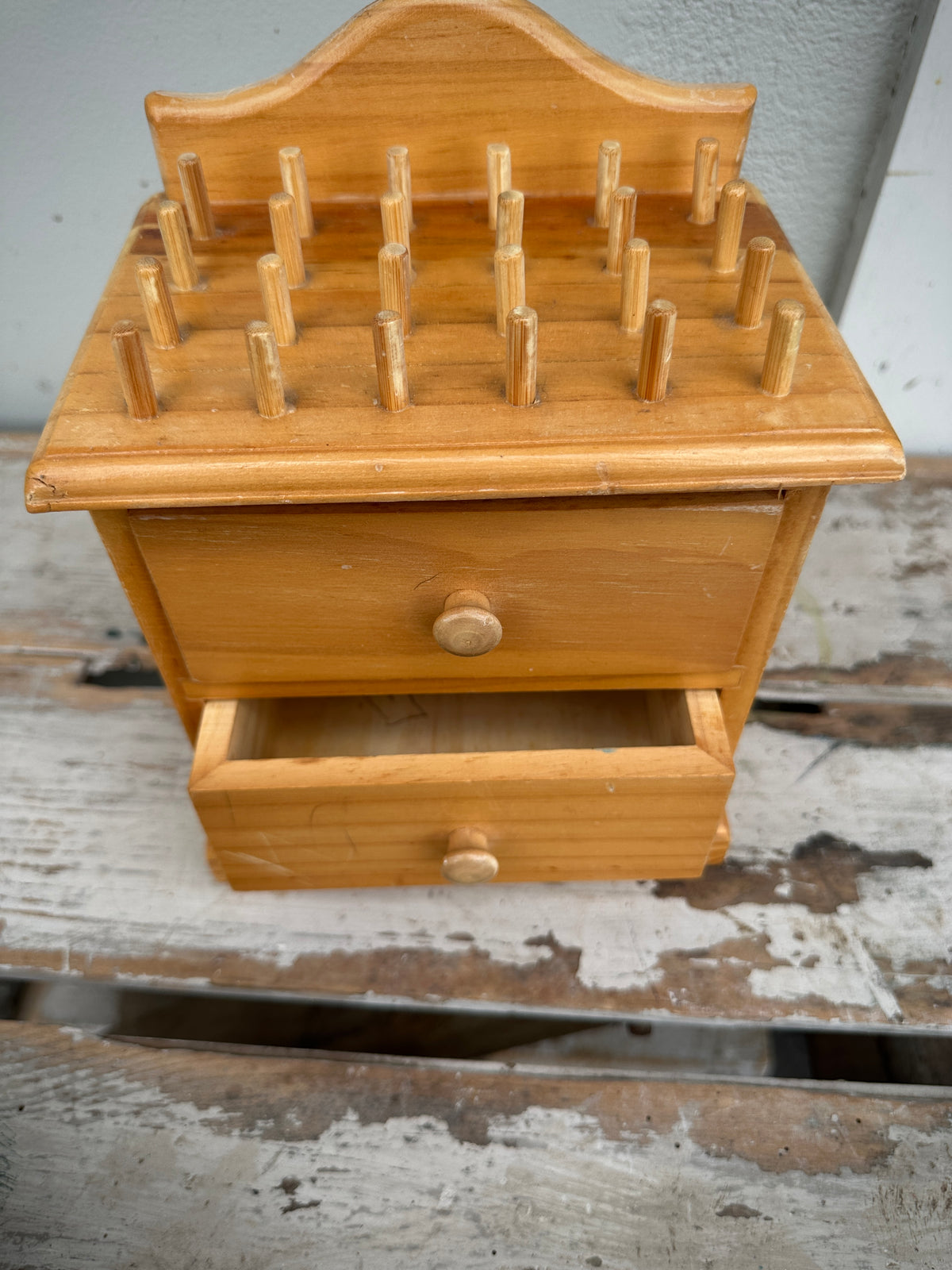 Wooden Box with Cotton Reel spikes unpainted