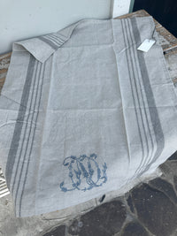 Tea towel Monogram French Country Collections Natural w Grey stripe