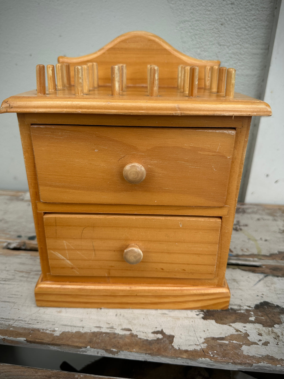 Wooden Box with Cotton Reel spikes unpainted