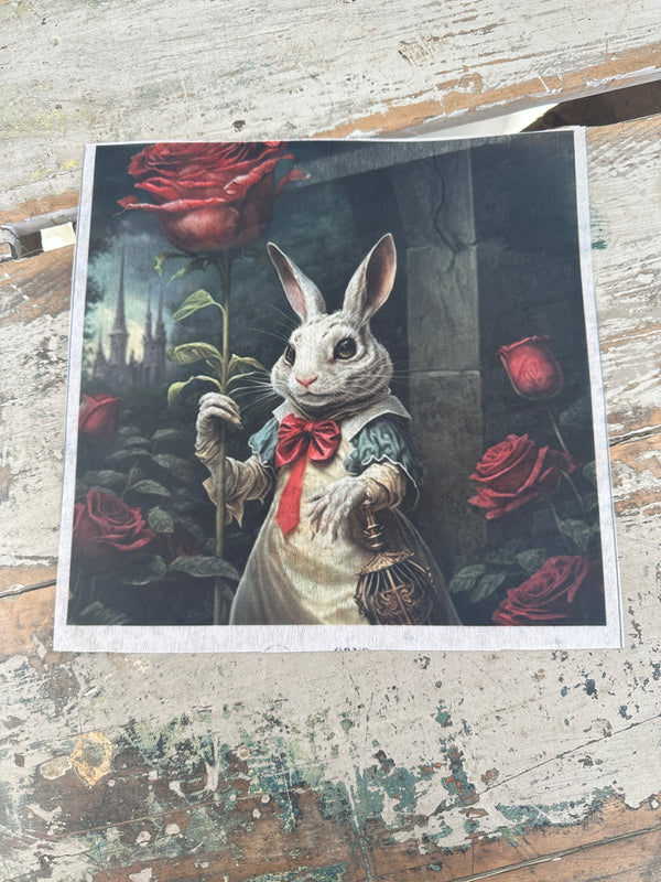 Wonderland Rabbit & Roses Decoupage paper square