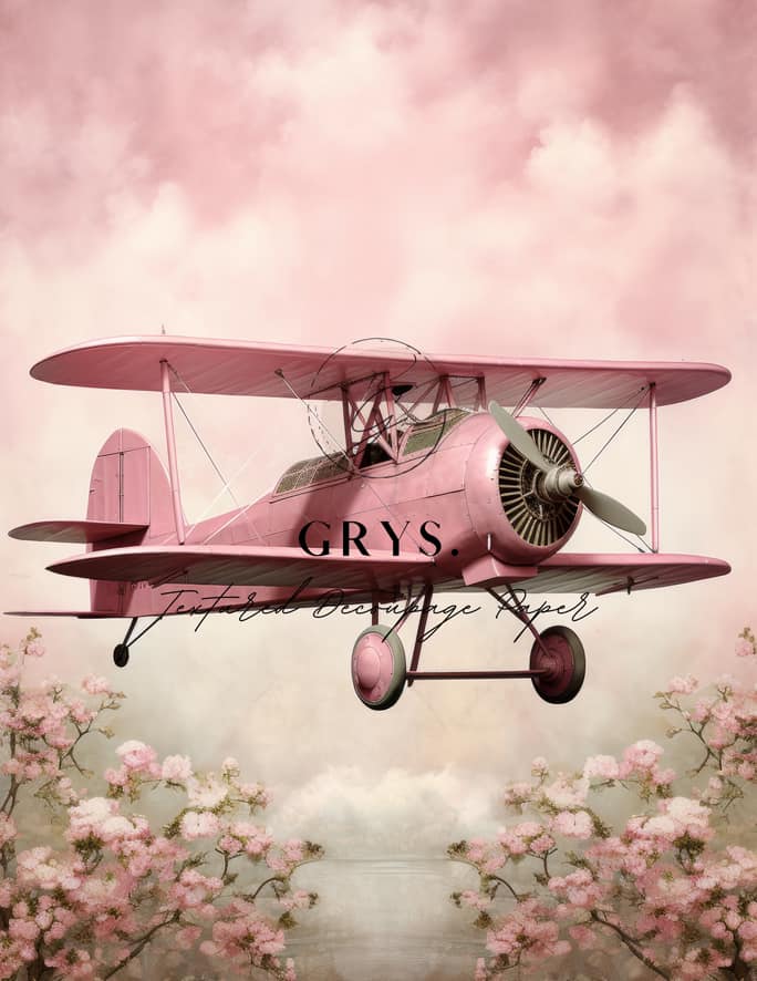 Pink Enchanted Flight Plane Paper for Decoupage A3