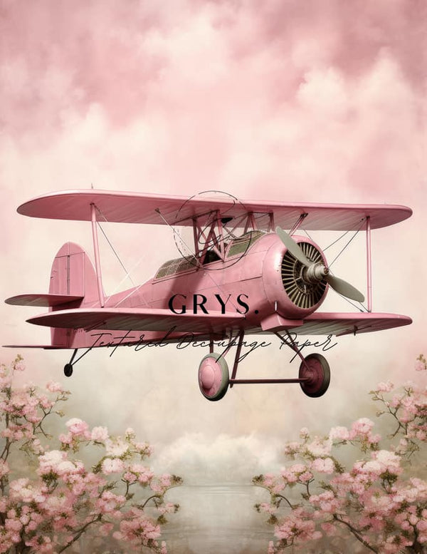 Pink Enchanted Flight Plane Paper for Decoupage A1