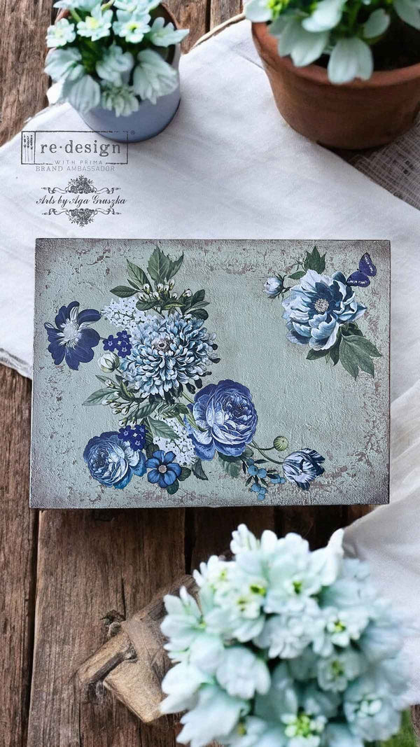 Redesign with Prima transfer small Indigo Petals