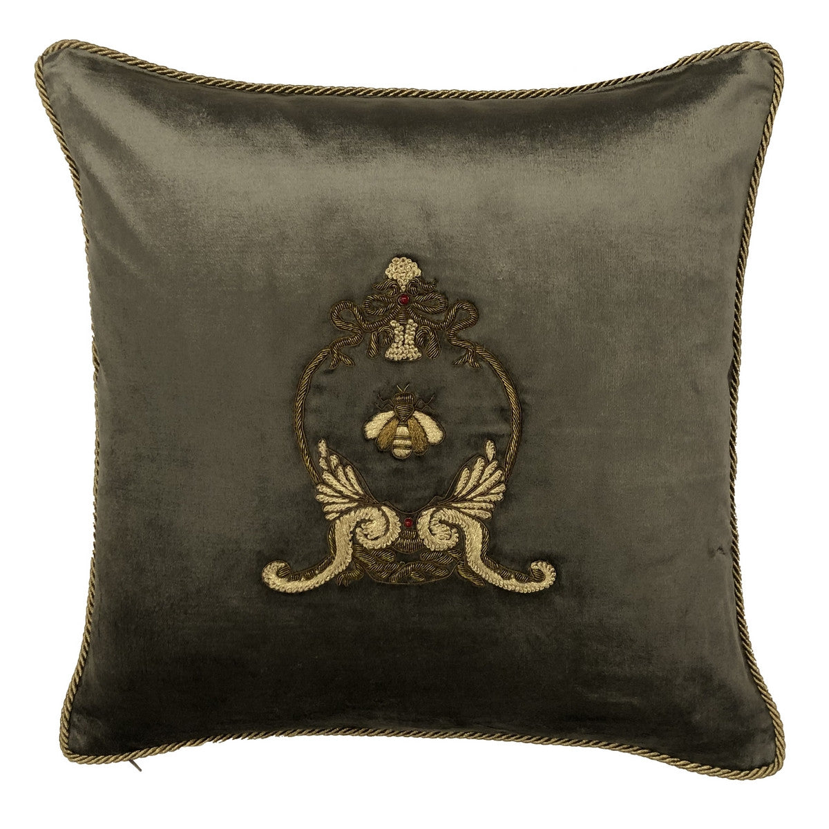 Velvet Cushion Green with Bee French Look incl feather inner