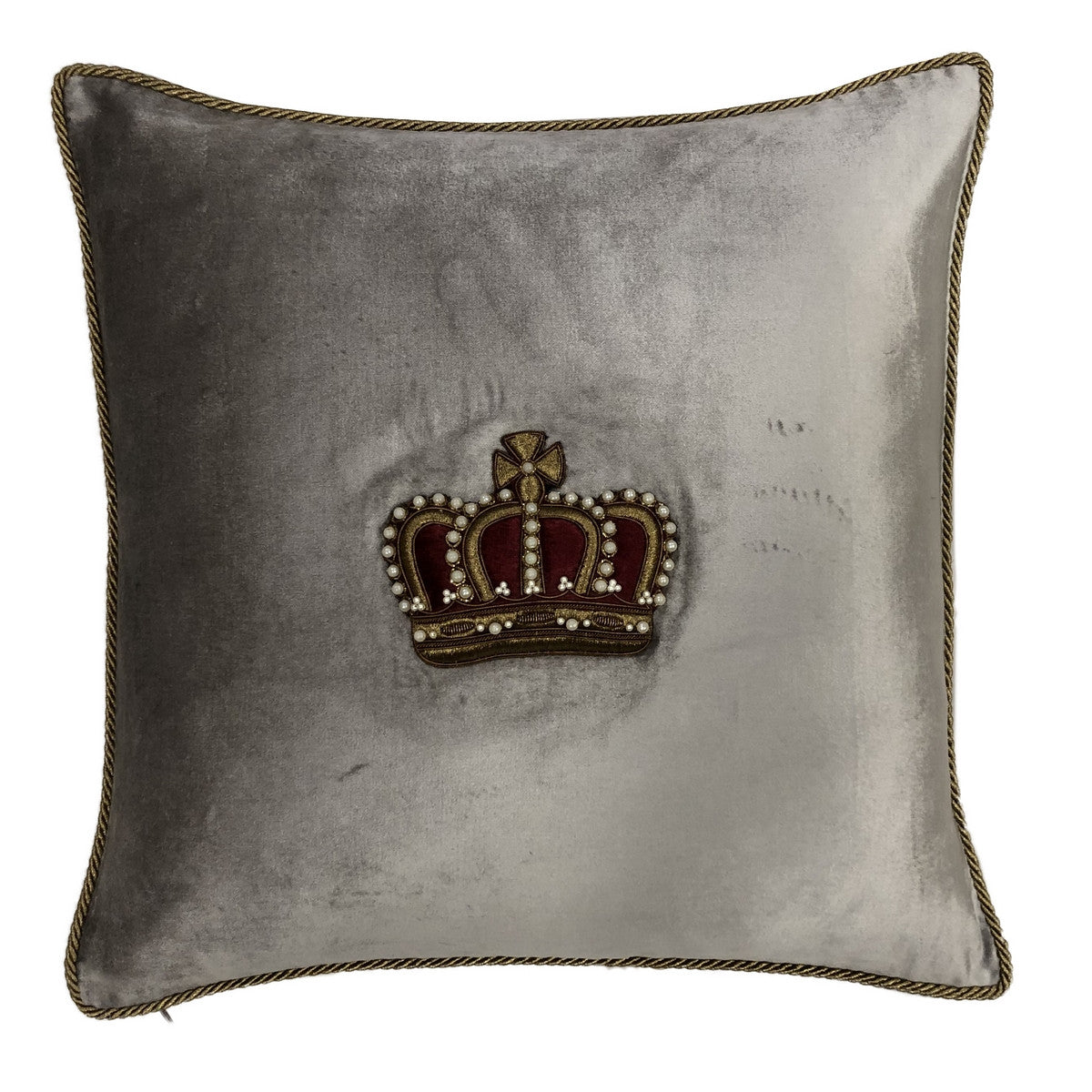 Velvet Cushion Silver with Red Crown French Look incl feather inner