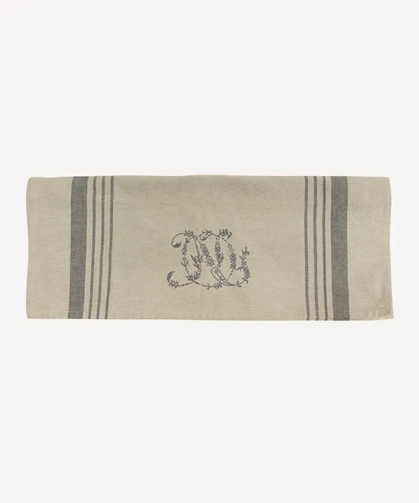 Tea towel Monogram French Country Collections Natural w Grey stripe