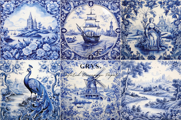 Mixed Block Delft Tiles Set Paper for Decoupage A1