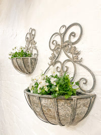 French Grey Filigree hanging planter two sizes