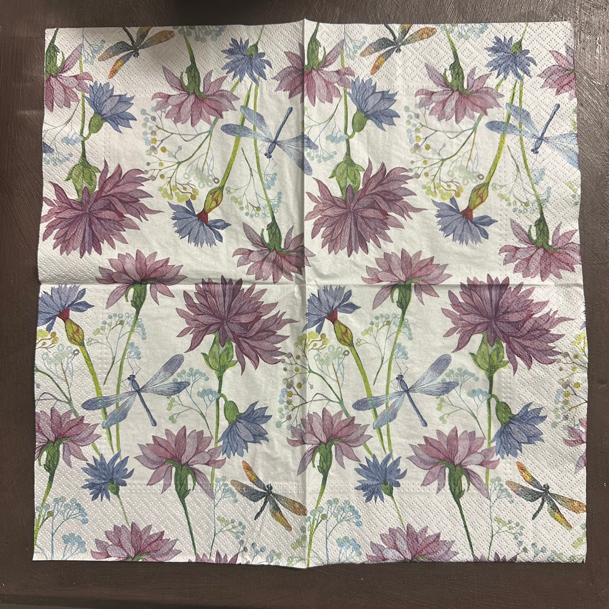 Dragonflies blue & purple flowers Napkin for Decoupage