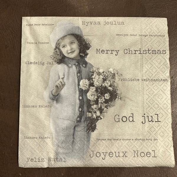 Blue Christmas Girl Napkin for Decoupage