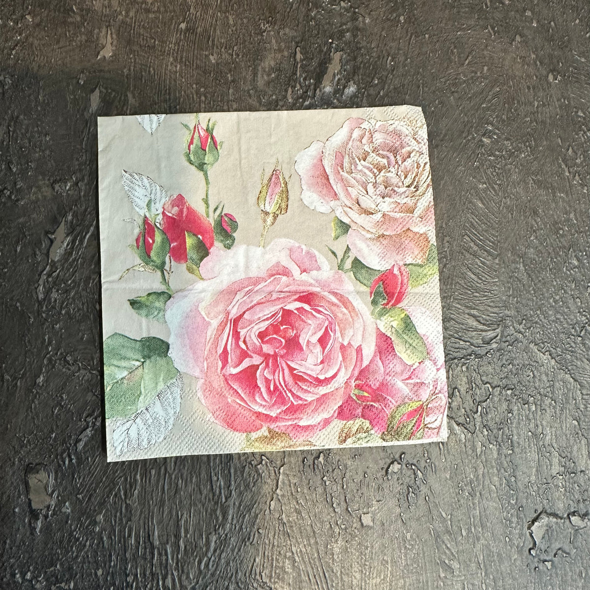 Roses on greige Napkin for Decoupage