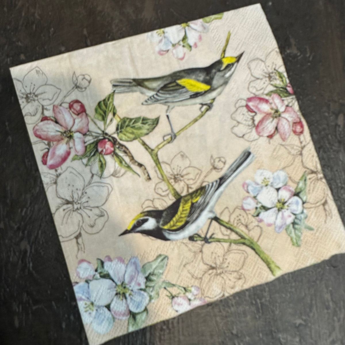 Birds on Blossom Peach Napkin for Decoupage