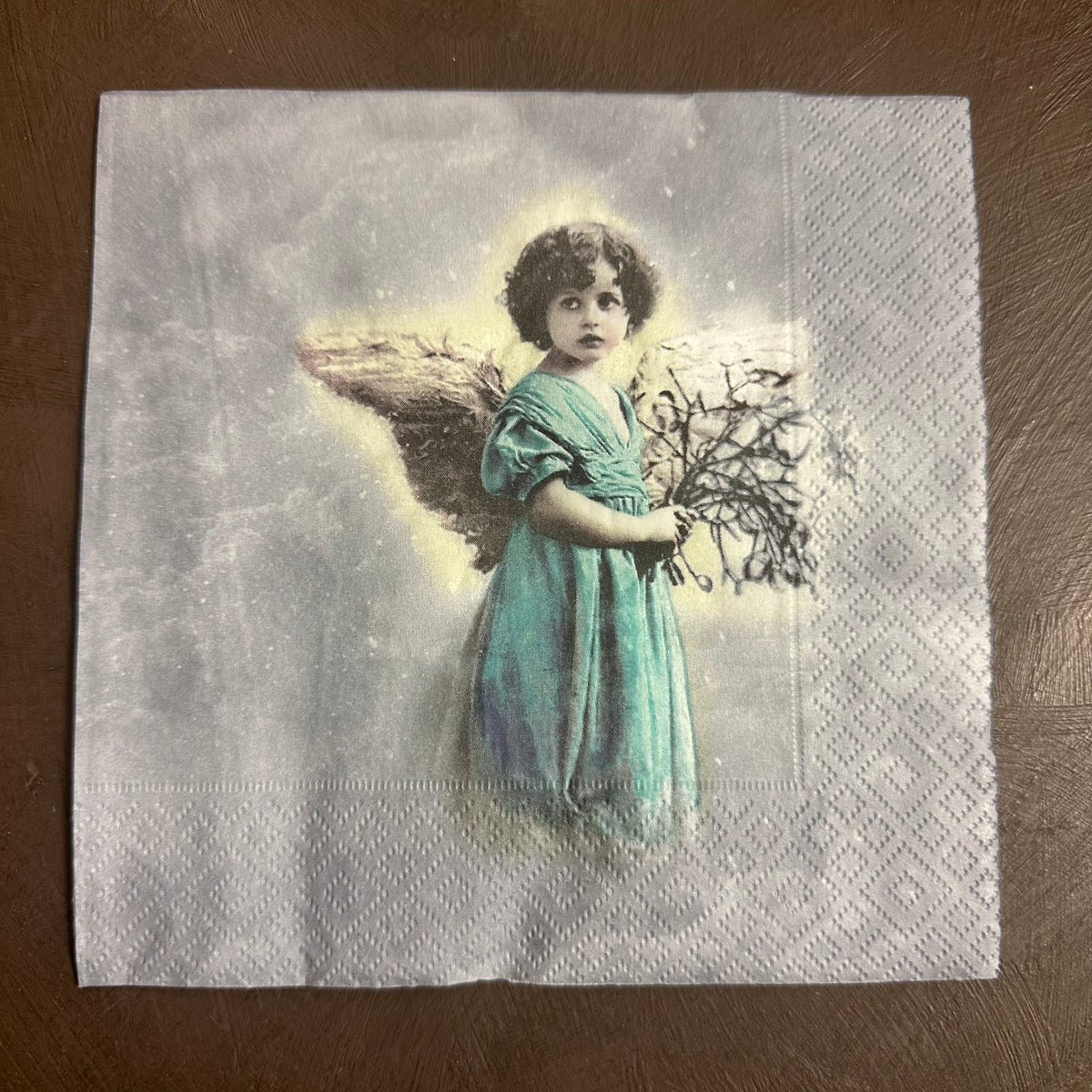 Blue Christmas Girl Angel Napkin for Decoupage