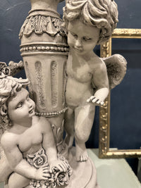 We love finding the unusual and this angelic cherub statue is  signature Paint Me Vintage piece. We attached a flat wood plate to the top to make it usable as a decor riser or plinth in a room. All the wonderful details have been highlighted with carbon black wax over the chalk paint finish. Totally bespoke.  Dimensions 610mm height