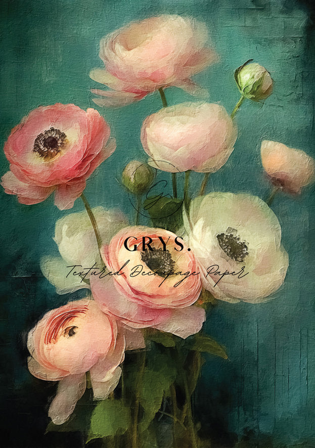 Teal Ranunculus Paper for Decoupage A1