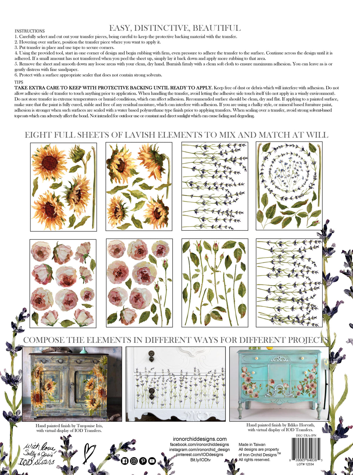 Painterly Florals I IOD Transfer I 8 sheets | Paint Me Vintage