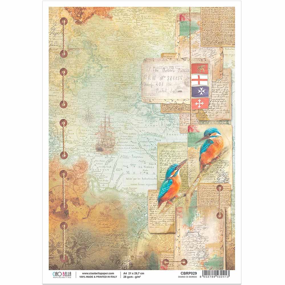 Diario di bordo Rice Paper for Decoupage A4 | Paint Me Vintage