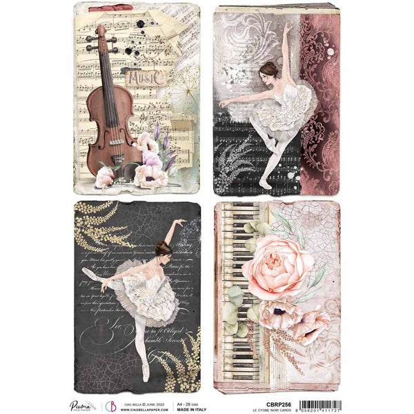 Le Cygne Noir Cards Rice Paper for Decoupage A4 | Paint Me Vintage