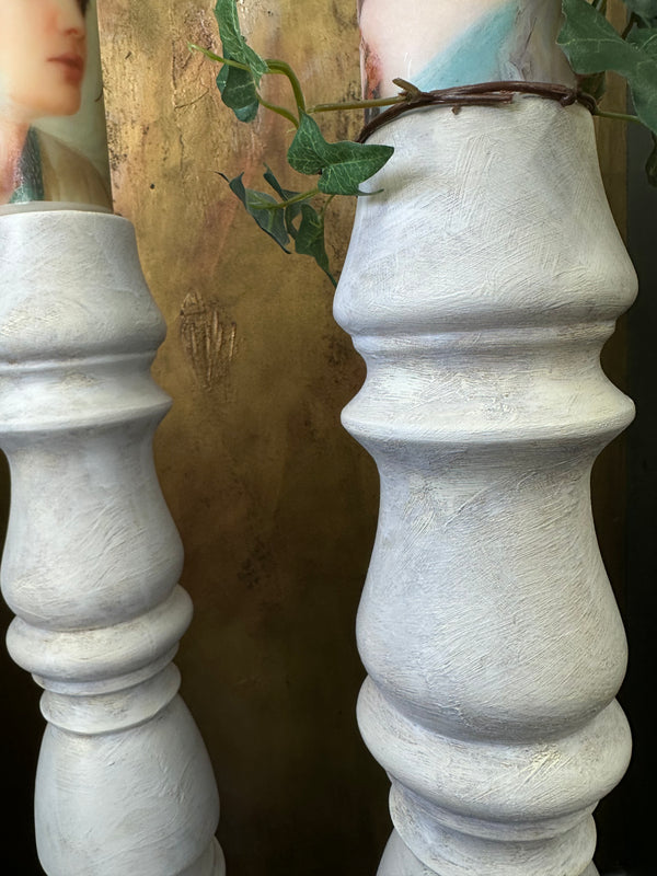 French Chateau White Bespoke Candlesticks | Paint Me Vintage