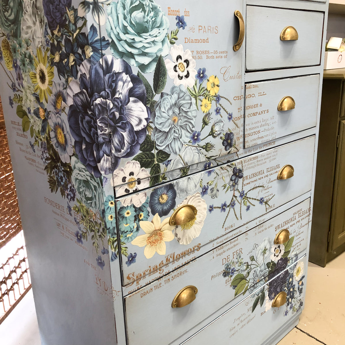 Toulouse Riot of Blues Tall Dresser | Paint Me Vintage