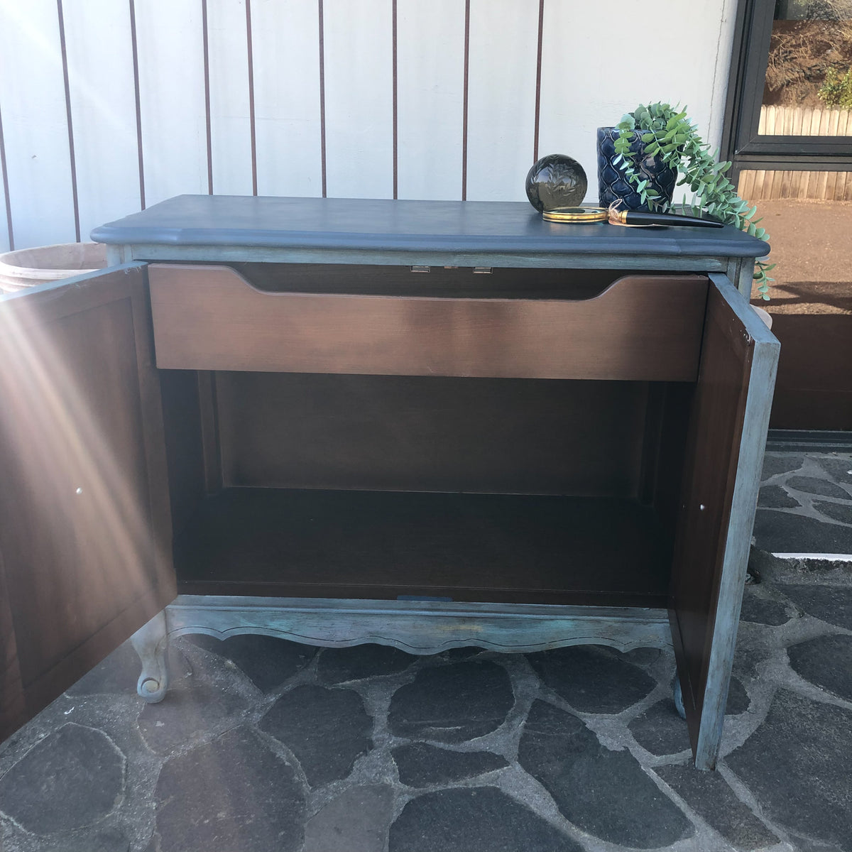 Layered Patina Sideboard with Obsidian Blue